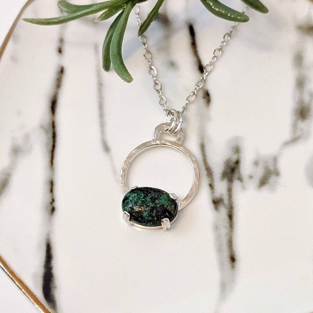 Chrysocolla Textured Halo Necklace (OOAK)