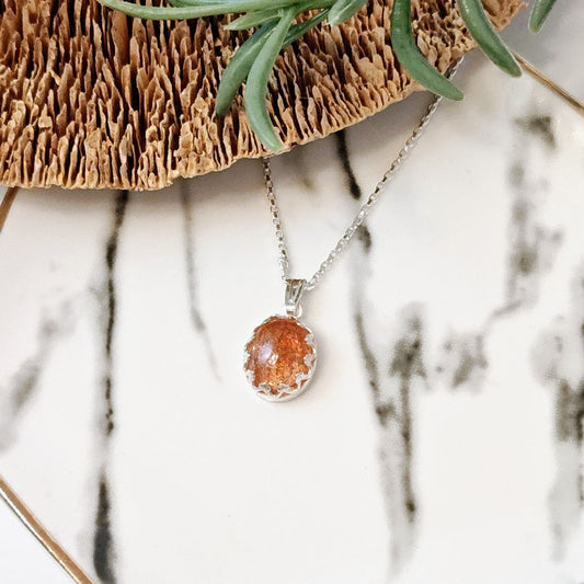 Sunstone Scalloped Bezel Necklace (OOAK)