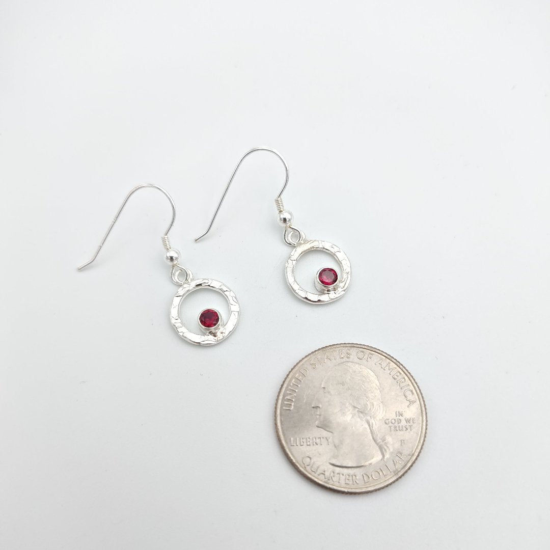 Sterling silver and garnet hammered halo earrings w/US quarter