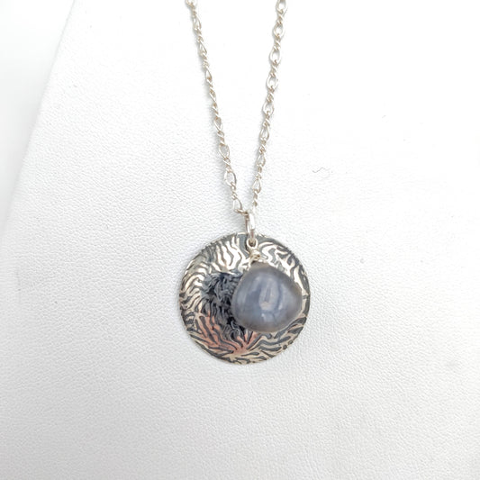 Textured Silver Moonstone Teardrop Necklace