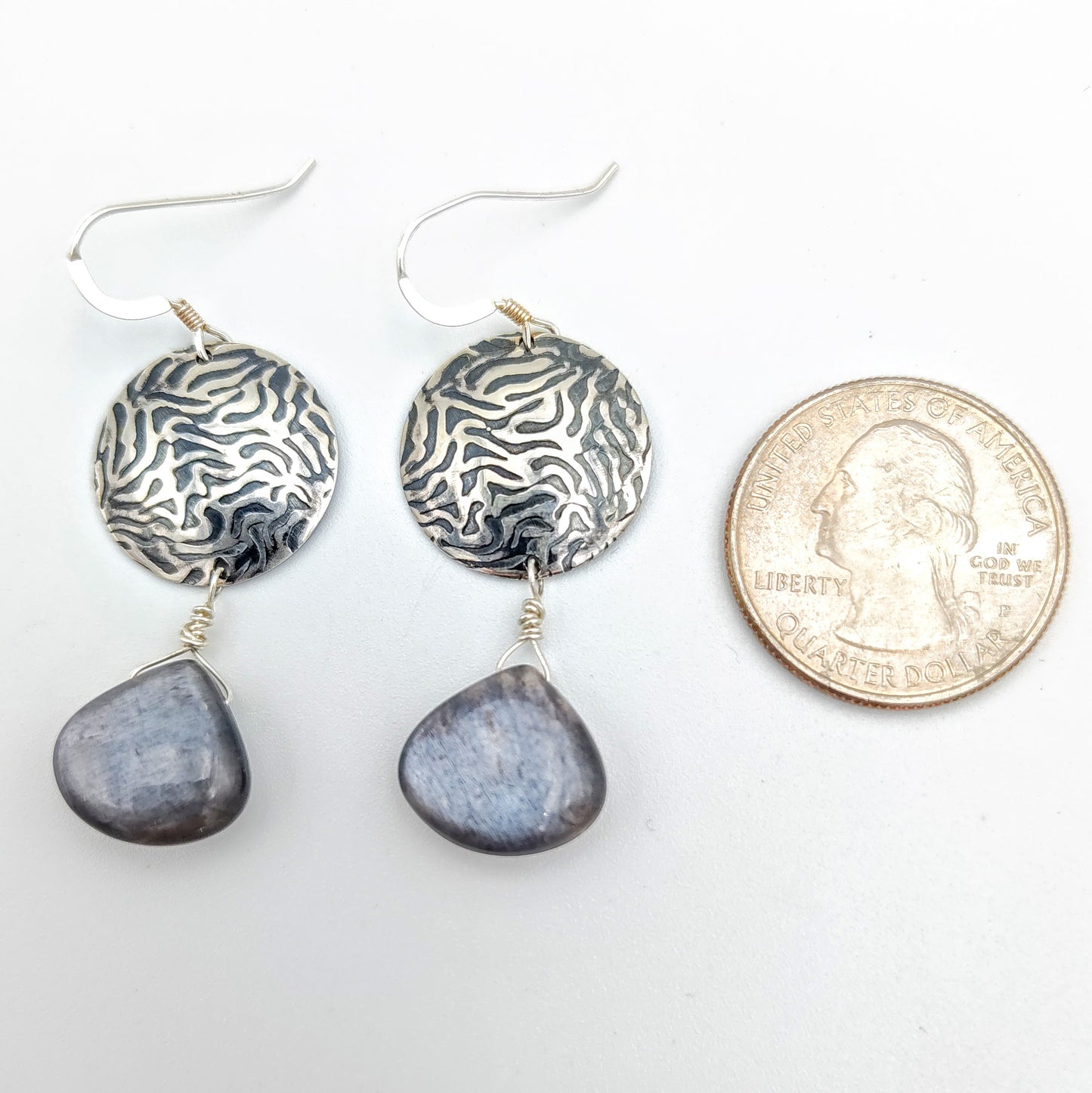 Textured Silver Moonstone Teardrop Earrings