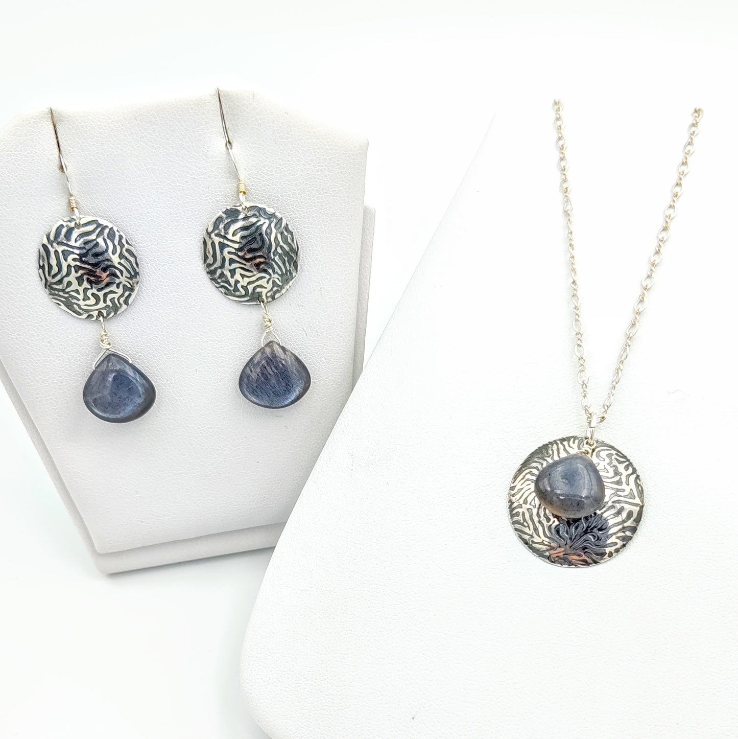 Textured Silver Moonstone Teardrop Set